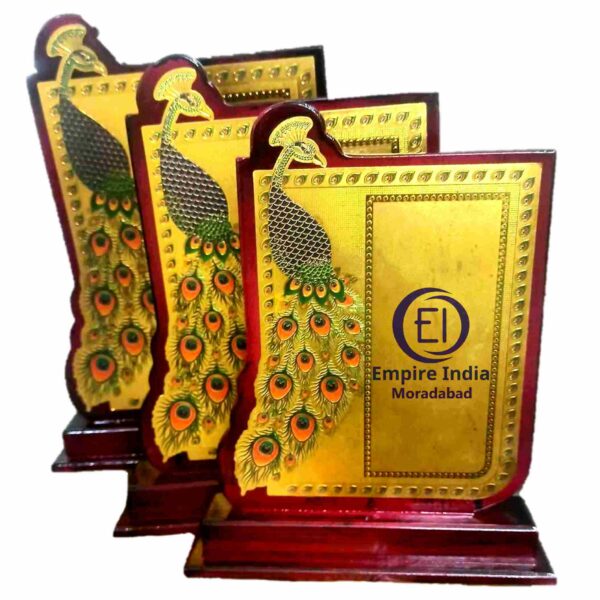 Peacock Design MDF Wooden Trophy Set of 3 | Elegant Gold Finish Award for Cultural & Academic Events – Empire India, Moradabad (Manufacturer & Exporter)