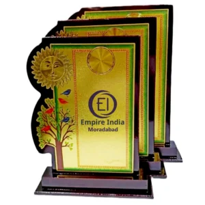 Tree & Sun Design MDF Wooden Trophy Set of 3 | Nature-Themed Gold Finish Awards – Empire India, Moradabad (Manufacturer & Exporter)