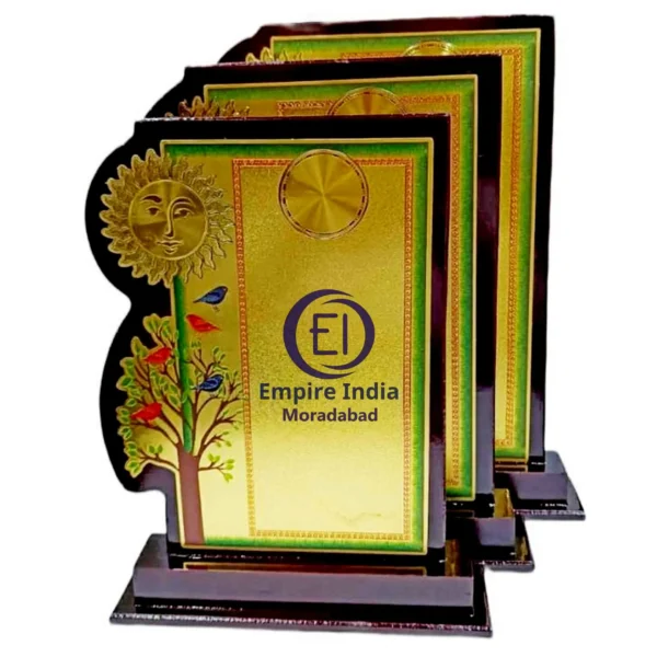 Tree & Sun Design MDF Wooden Trophy Set of 3 | Nature-Themed Gold Finish Awards – Empire India, Moradabad (Manufacturer & Exporter)