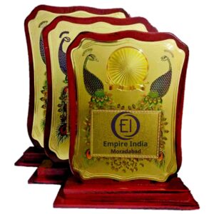 Decorative Peacock Trophy Set of 3 | Wooden Gold Plaques with Indian Motif – Empire India (Manufacturer & Exporter)