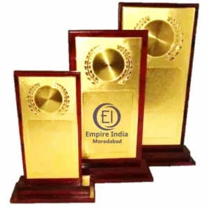 Elegant Rectangular Trophy Set of 3 | Gold Metal Plaque on Wooden Base – Empire India (Manufacturer & Exporter)