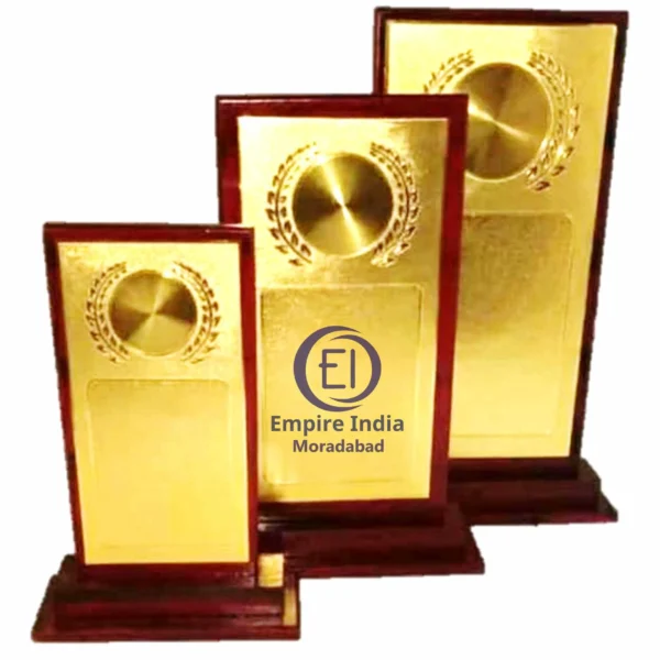 Elegant Rectangular Trophy Set of 3 | Gold Metal Plaque on Wooden Base – Empire India (Manufacturer & Exporter)