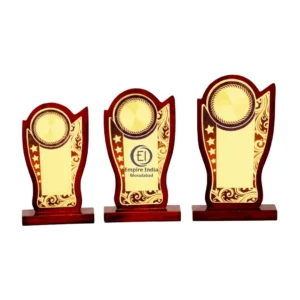 Ornate Flame Trophy Set of 3 | Gold Metal Plaque with Star & Leaf Pattern – Empire India