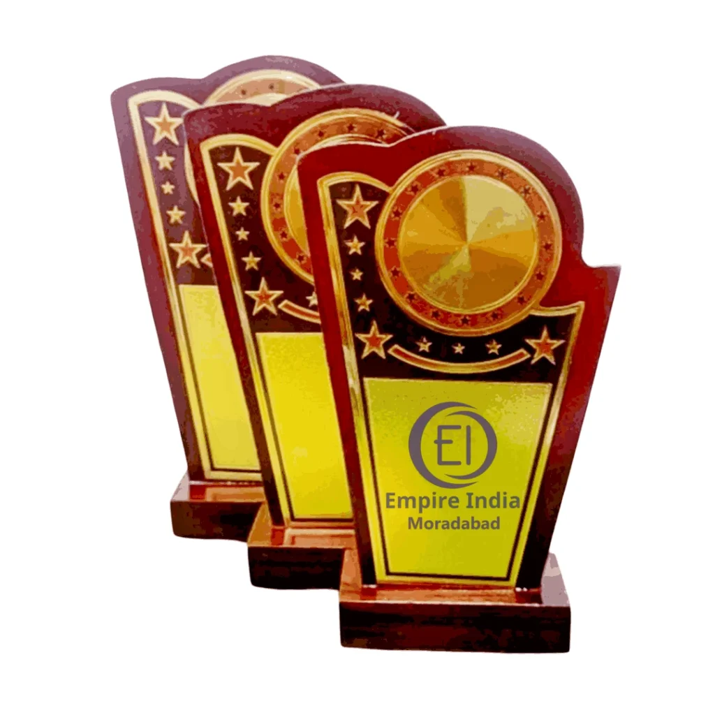 Star Dome Trophy Set of 3 with Gold Foil Award Plaque on MDF Wooden Base by Empire India Moradabad