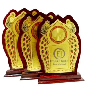 Peacock Feather Design Trophy Set of 3 | MDF Gold Foil Wooden Memento – Empire India | Manufacturer, Exporter & Supplier – Moradabad
