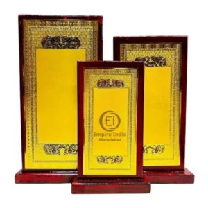 Rectangular Gold Plaque Trophy Set of 3 | MDF Wooden Base Award with Ornamental Foil – Empire India | Manufacturer, Exporter & Supplier – Moradabad