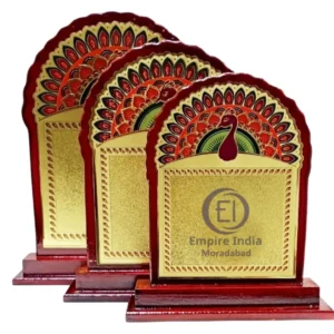 Peacock Feather Arch Trophy Set of 3 | Golden Foil on Wooden MDF Base – Empire India | Manufacturer, Exporter & Supplier – Moradabad