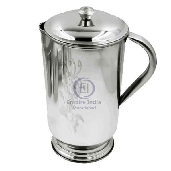 Handcrafted Stainless Steel Water Jug with Lid – Floral Design | Empire India, Moradabad