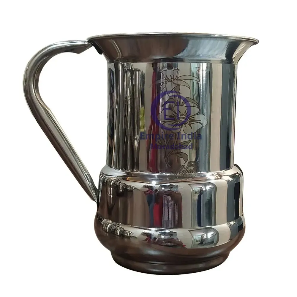 Wide-Mouth Stainless Steel Water Jug with Heavy Base – Floral Design | Empire India, Moradabad