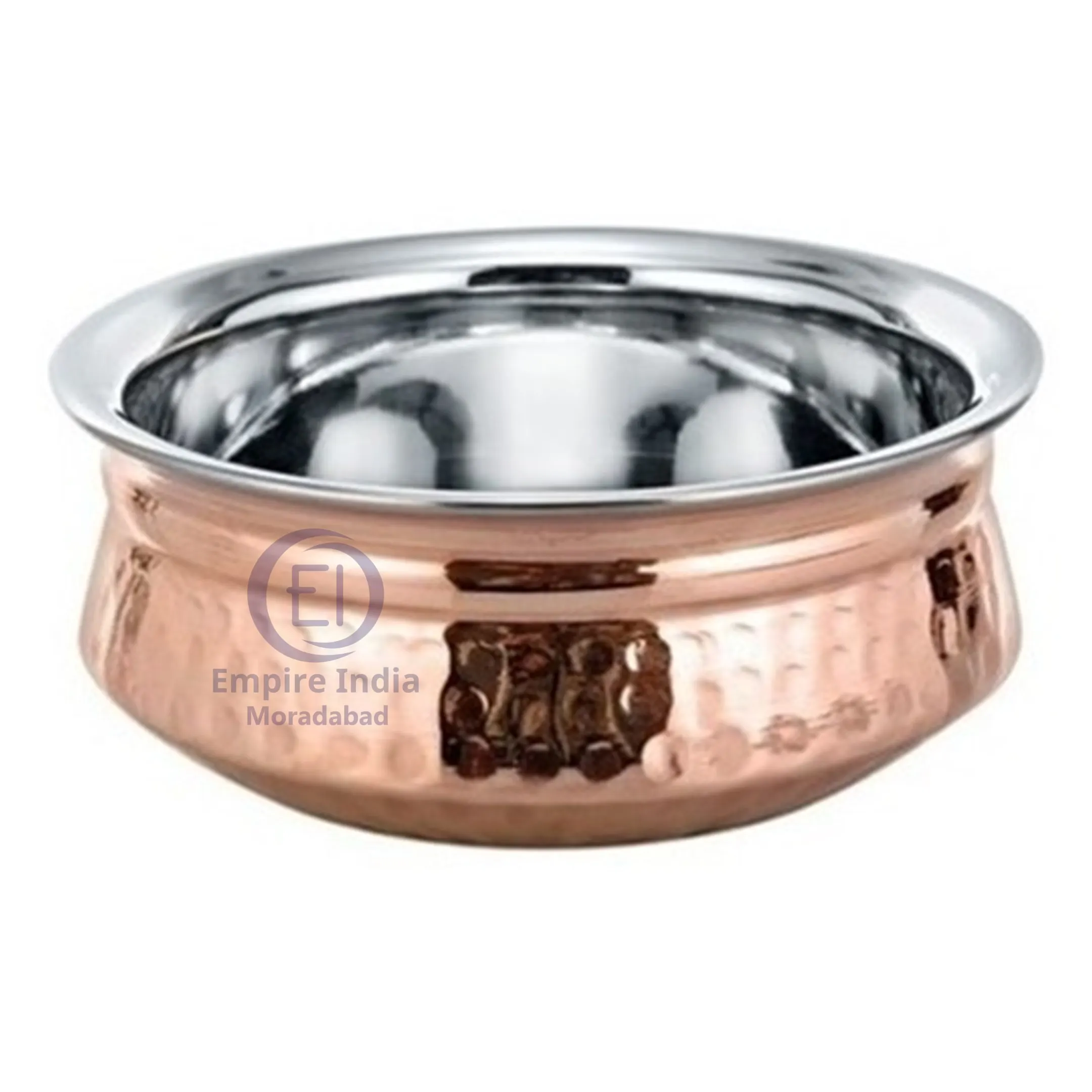 Copper Bottom Stainless Steel Handi | Serving Bowl | Hammered Finish | Empire India, Moradabad
