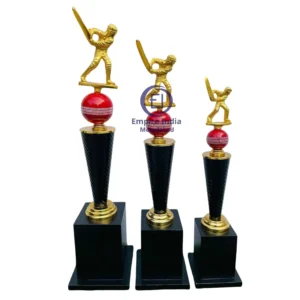 Metal Cricket Trophy Set of 3 | Red Ball Design on Wooden MDF Base – Empire India | Manufacturer, Exporter & Supplier – Moradabad