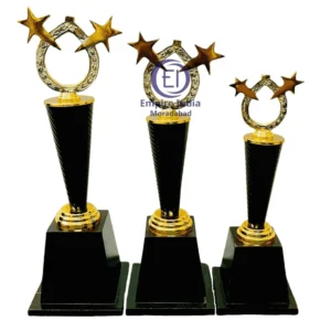 Star Achievement Trophy Set | Black & Gold Metal Trophy with Twisted Cone Column | Empire India | Moradabad