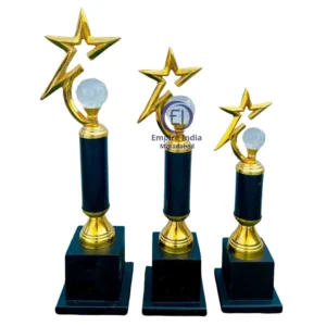 Vertical Star Curve Metal Trophy with Crystal Ball & MDF Base | Set of 3 | Empire India – Moradabad