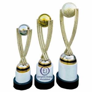 Modern Gold Glitter Trophy Set | White Base with Metallic Ball | Empire India – Moradabad