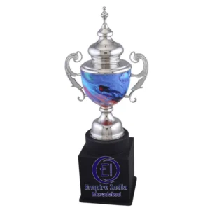 Silver Designer Cup Trophy with Blue Marbled Inlay | 7 Sizes | Empire India – Moradabad