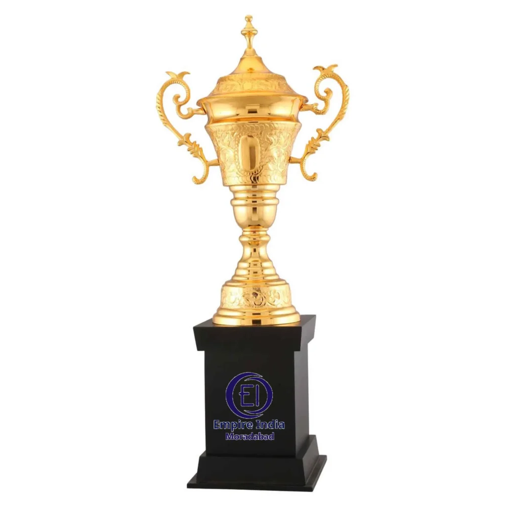 Classic Embossed Golden Cup Trophy with Ornate Handles by Empire India