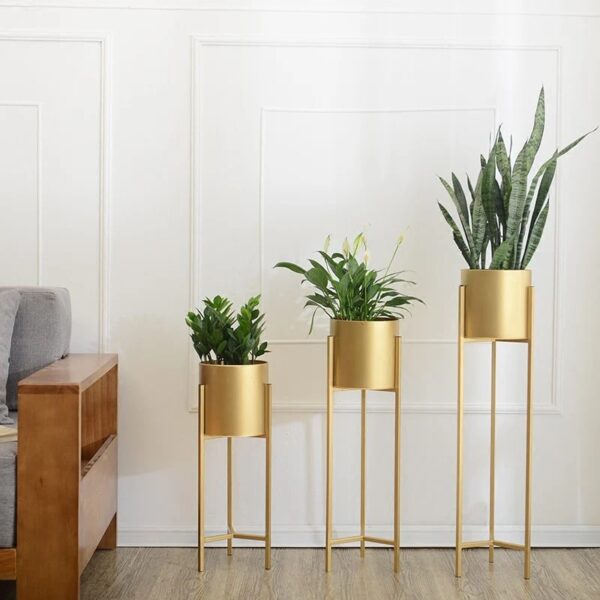 Set of 3 Golden Iron Planters with Stands | Indoor Decorative Plant Pots | Empire India – Moradabad - Image 2