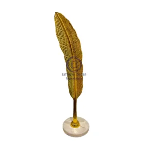 Antique Feather Leaf Aluminum Table Décor with Marble Base | Elegant Home Accent | Showpiece | Empire India – Moradabad