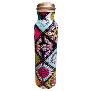 Meena Finish Copper Bottle – Colorful Patchwork Design | Traditional Art | Empire India