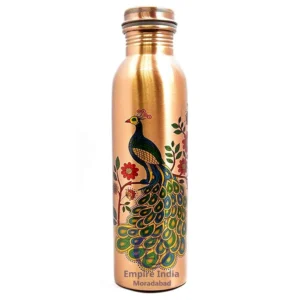 Printed Finish Copper Bottle – Elegant Peacock Design | Traditional Touch | Empire India