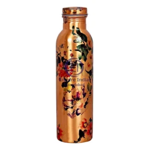 Floral Printed Finish Copper Water Bottle | Designer Ayurvedic Drinkware | Empire India – Moradabad
