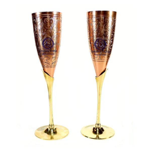Engraved Copper & Brass Wine Glass Set | Elegant Handcrafted Goblets | Empire India – Moradabad