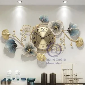 Luxury Metal Wall Clock with Floral Art Design | Golden Finish Wall Art | Wall Décor | Empire India – Moradabad