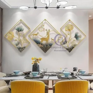 3-Piece Golden Deer Theme Metal Wall Art | Diamond Frame Design | Wall Décor | Empire India – Moradabad