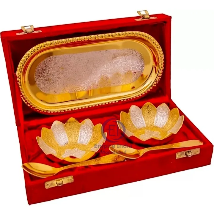 Gold-Plated Lotus Bowl, Spoon & Tray Gift Set | Empire India - Image 2