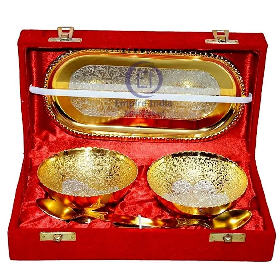 Gold-Plated Floral Bowl & Tray Gift Set | Empire India
