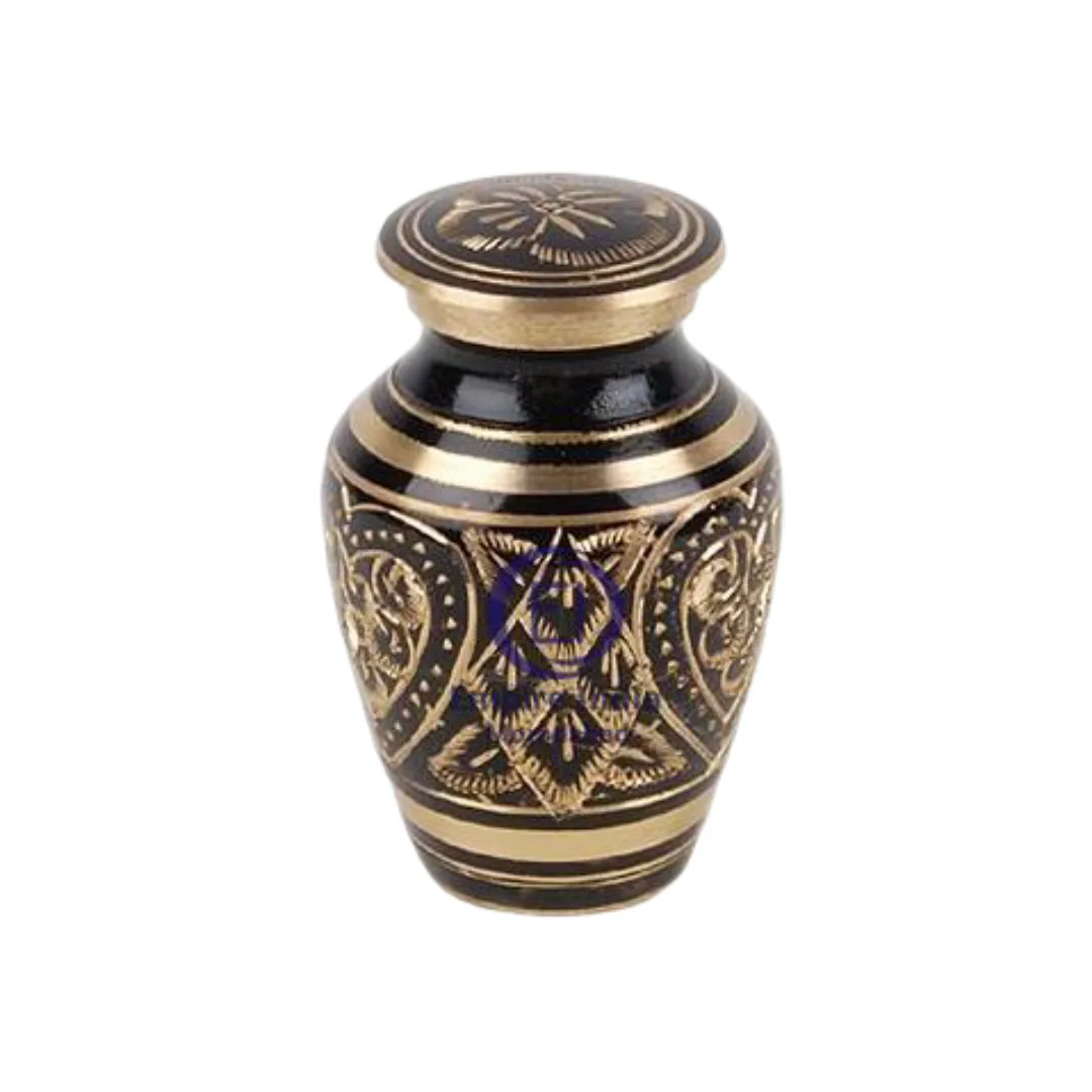 Black & Gold Engraved Brass Keepsake Urn – Traditional Etched Finish | Empire India Manufacturer | Exporter | Supplier | Moradabad, India