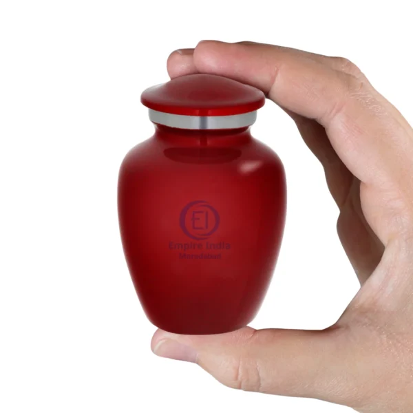 Red Aluminum Keepsake Urn – Polished Finish with Silver Accent Lid | Empire India Manufacturer | Exporter | Supplier | Moradabad, India