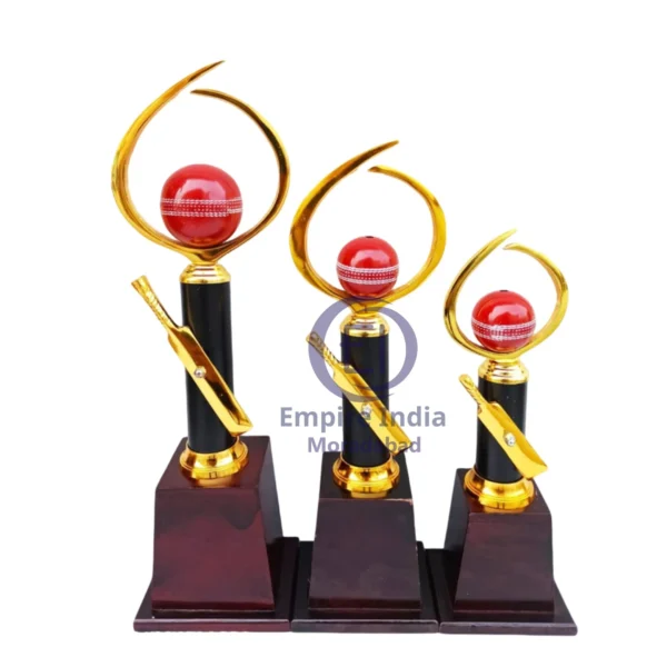 Cricket Theme Trophy Set with Bat & Ball – Black & Gold Finish | Empire India - Moradabad