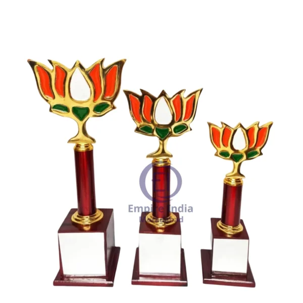 Lotus Symbol Trophy – Tricolor Floral Design on Wooden Base Empire India - Moradabad