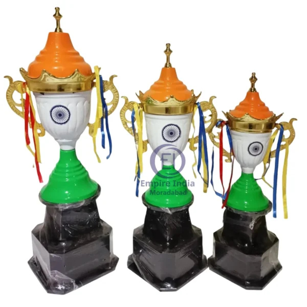 Tri-Color Champion Trophy with Ashoka Chakra & Handles Empire India - Moradabad